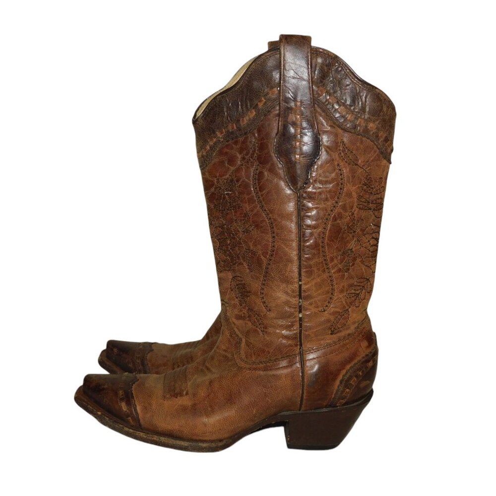Corral Cowgirl Boots A2500 Brown Leather Embroidered Western Snip Toe Size 6M - Picture 12 of 16